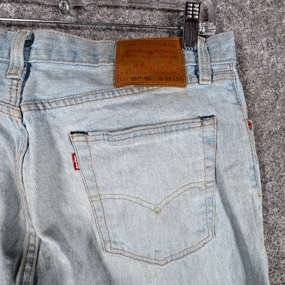 Levis 501 '93 Jeans Mens 33x34 Blue Denim Cotton Stretch Straight Fit Mid Rise‎